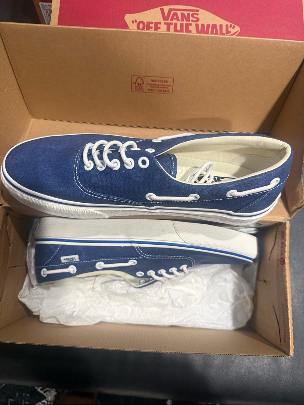 Vans Men’s Blue Canvas Boat Shoes with White Trim